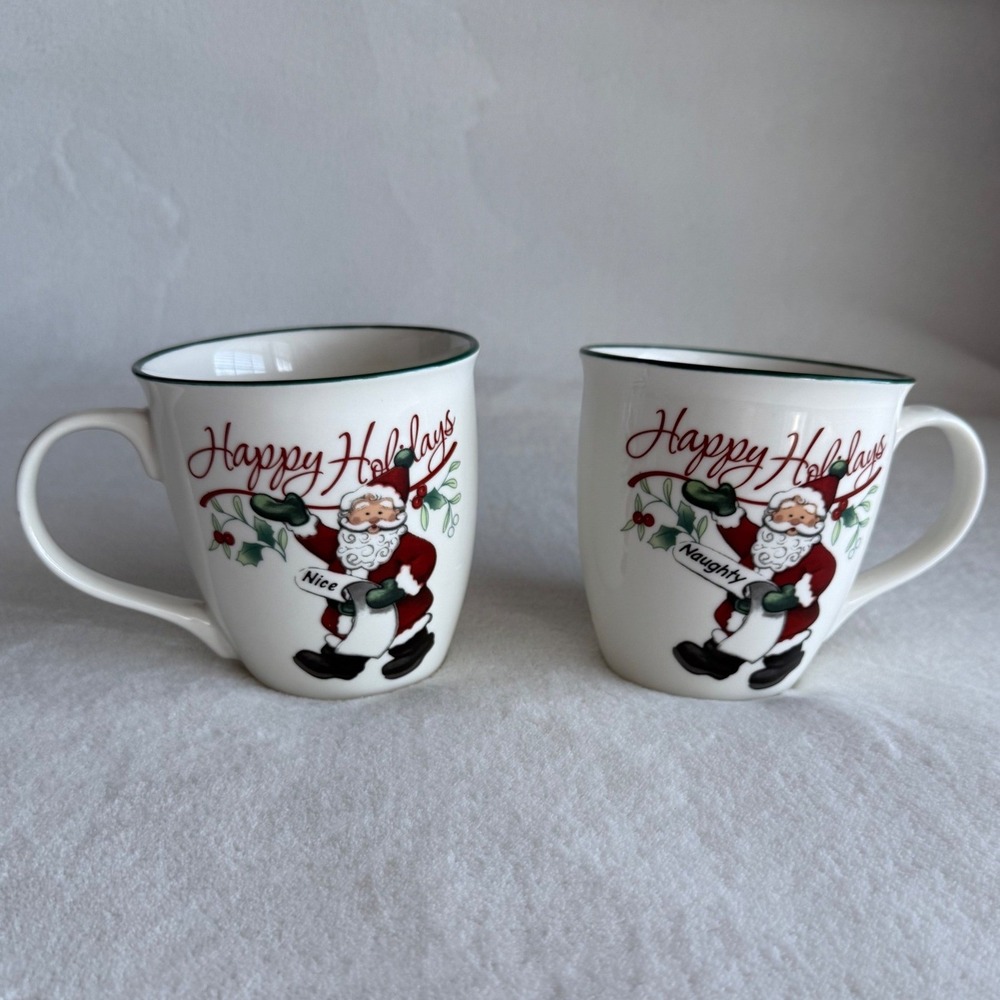 PFALTZGRAFF Winterberry Christmas Naughty & Nice Santa List 20 oz‎ Mugs Set of 2